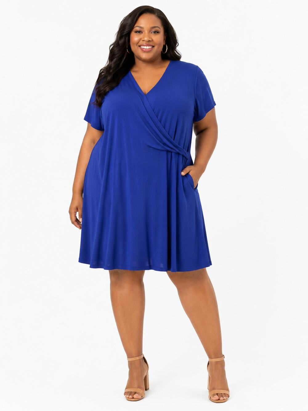 Susan Graver Women’s 3X Royal Blue Faux Wrap Short Sleeve Dress NWOT